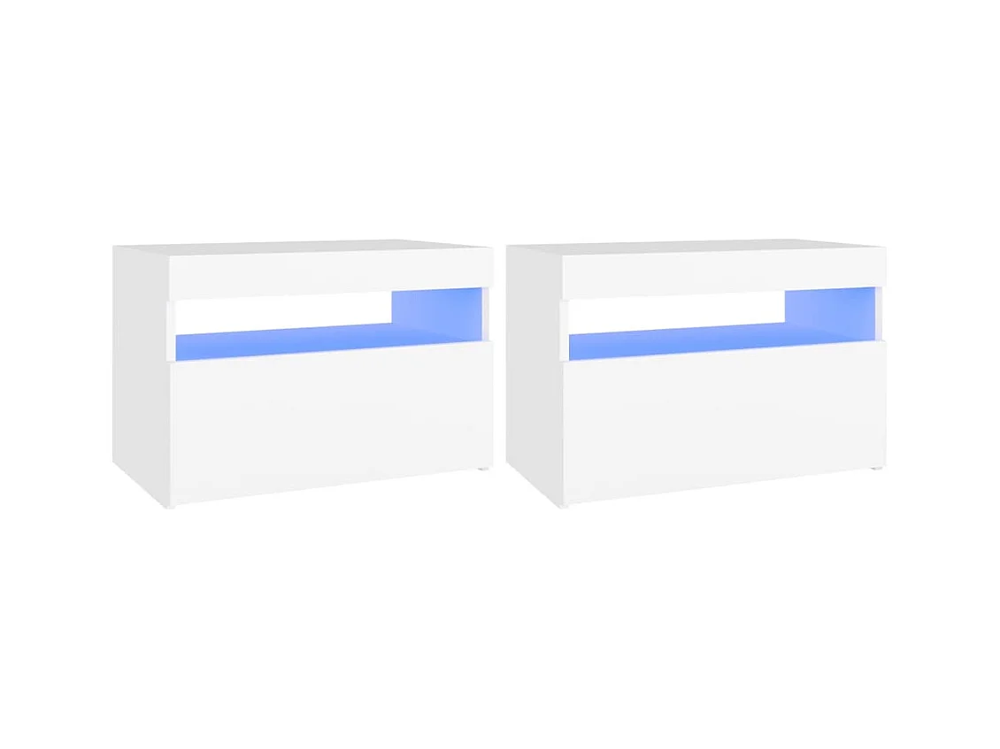 Comodini con luci LED 2 pz bianchi 60x35x40 cm