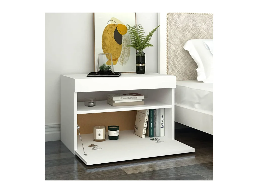 Comodini con luci LED 2 pz bianchi 60x35x40 cm