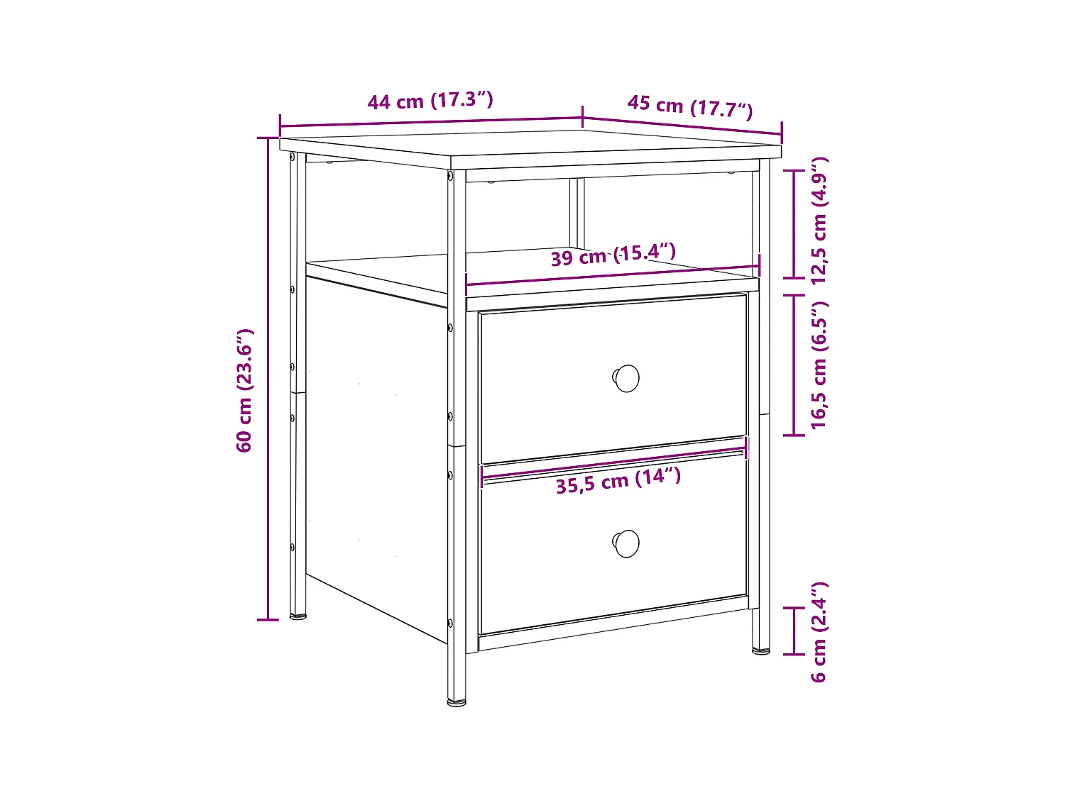 Comodini 2 pz Rovere nero 44x45x60 cm Legno composito