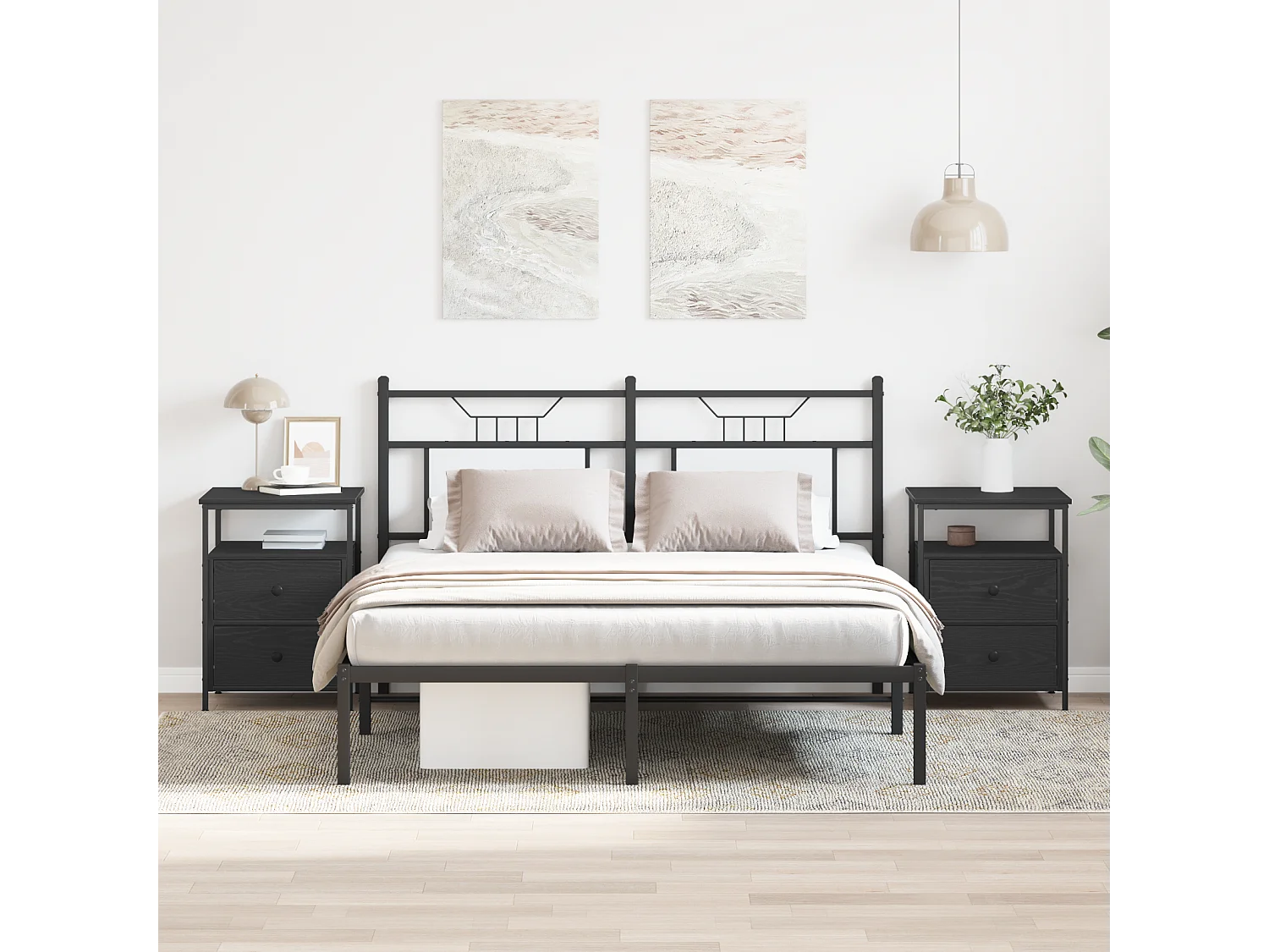 Nachtkastjes 2 stuks Zwarte eik 44x45x60 cm Bewerkt hout