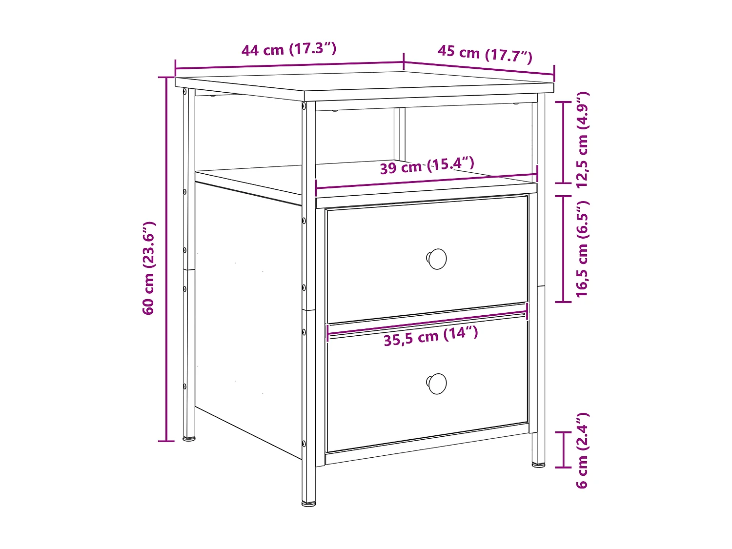 Nachtkastjes 2 stuks Zwarte eik 44x45x60 cm Bewerkt hout