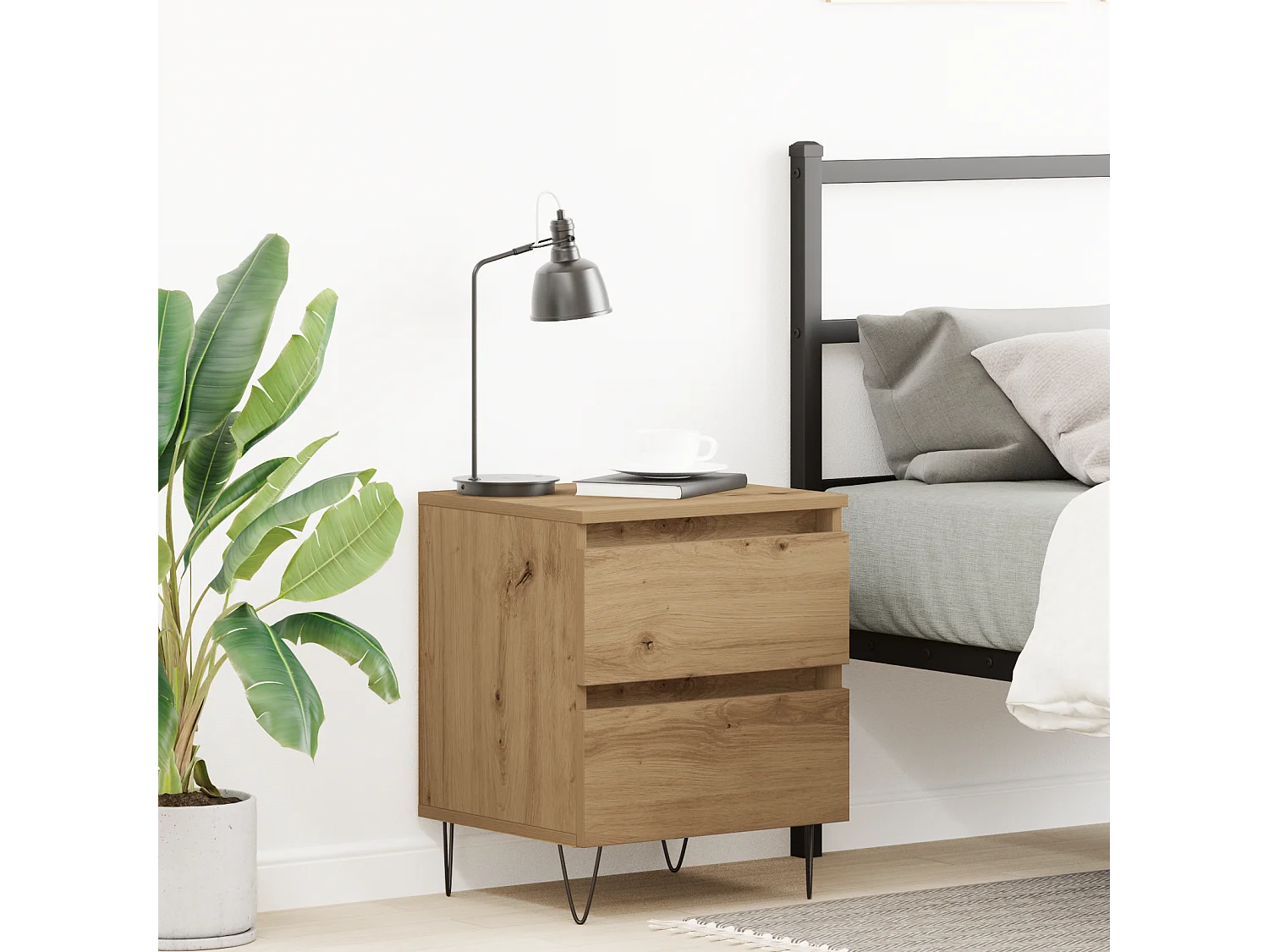 Table de chevet en chêne artisanal 40x35x50 cm en bois d'ingénierie