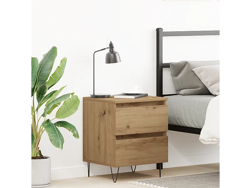 Table de chevet en chêne artisanal 40x35x50 cm en bois d'ingénierie