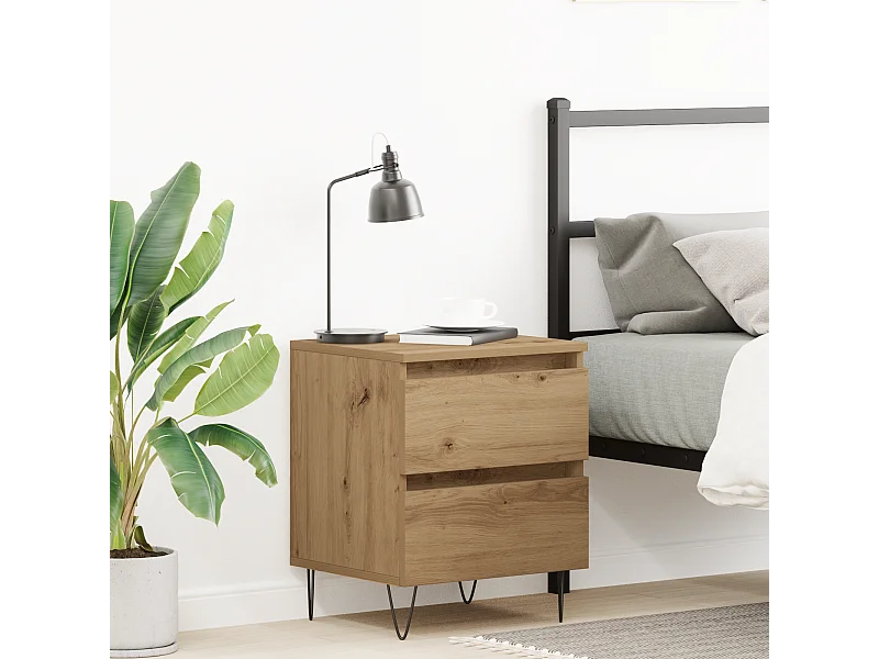 Table de chevet en chêne artisanal 40x35x50 cm en bois d'ingénierie