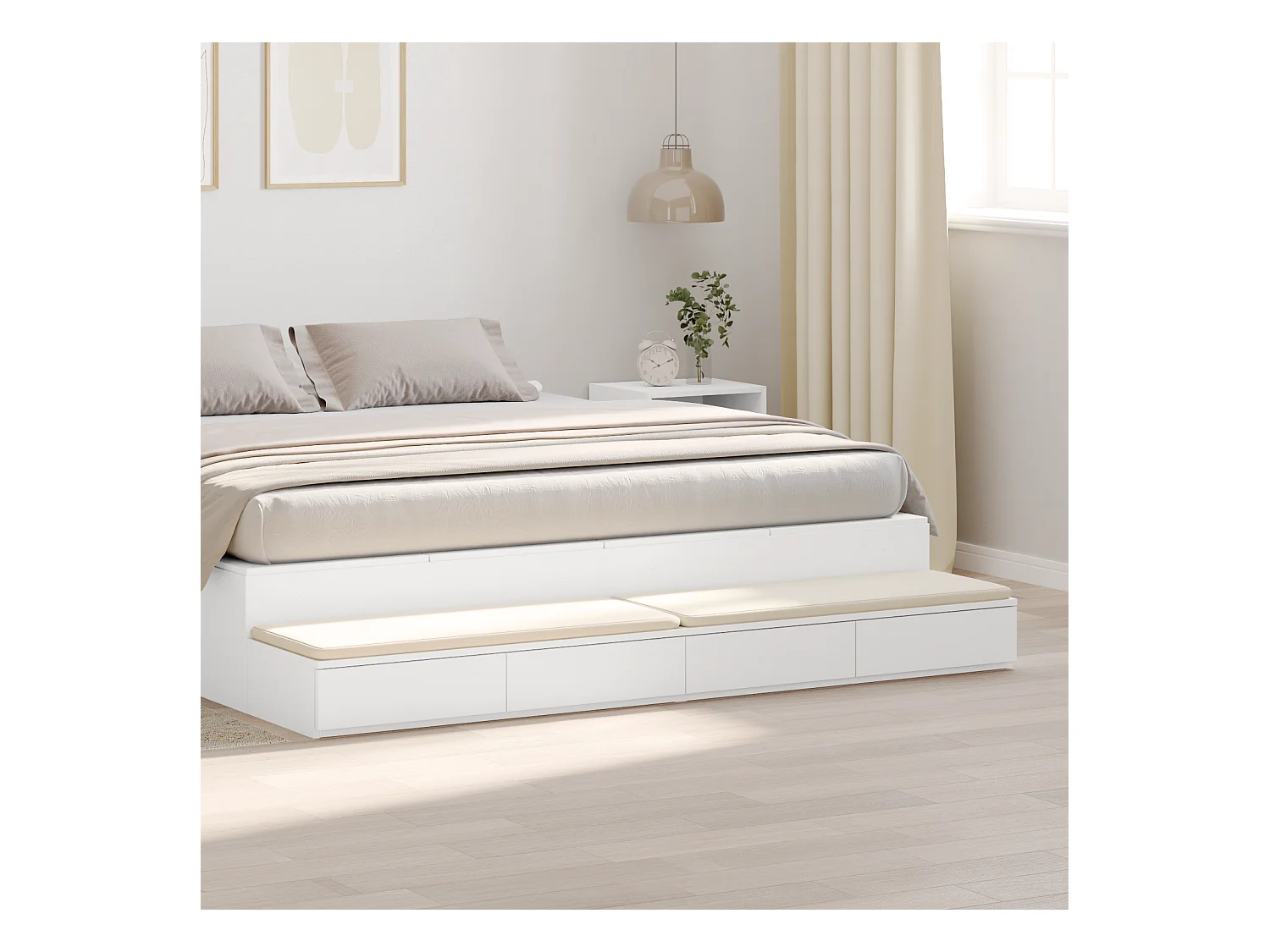 Tiroirs de lit Blanc 180x36,5x16,5 cm en bois d'ingénierie