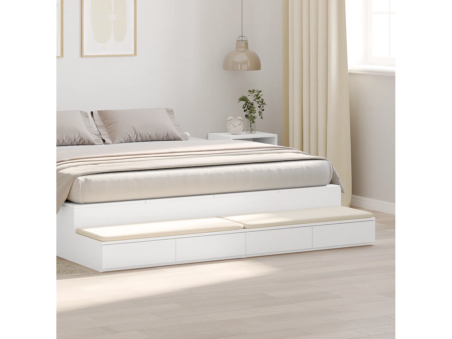 Tiroirs de lit Blanc 180x36,5x16,5 cm en bois d'ingénierie