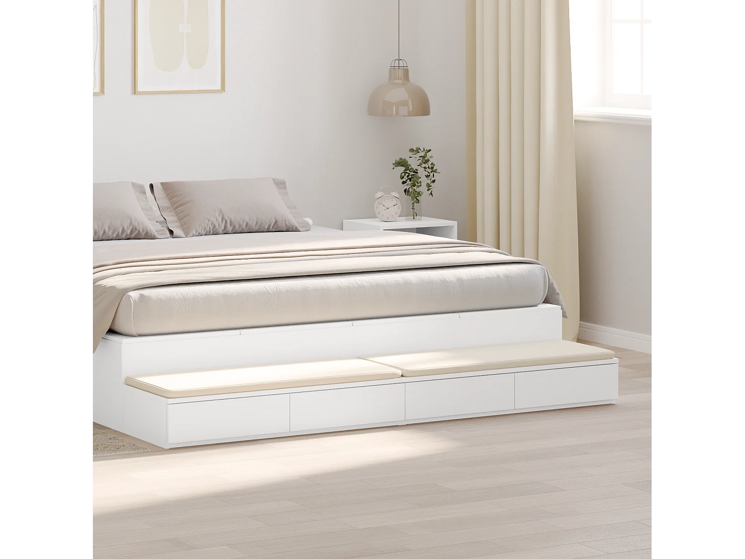 Tiroirs de lit Blanc 180x36,5x16,5 cm en bois d'ingénierie