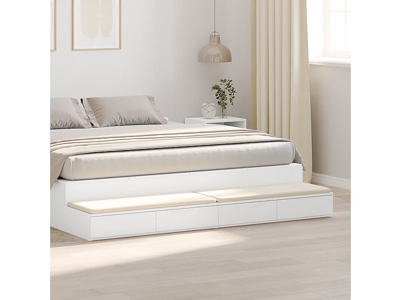 Tiroirs de lit Blanc 180x36,5x16,5 cm en bois d'ingénierie