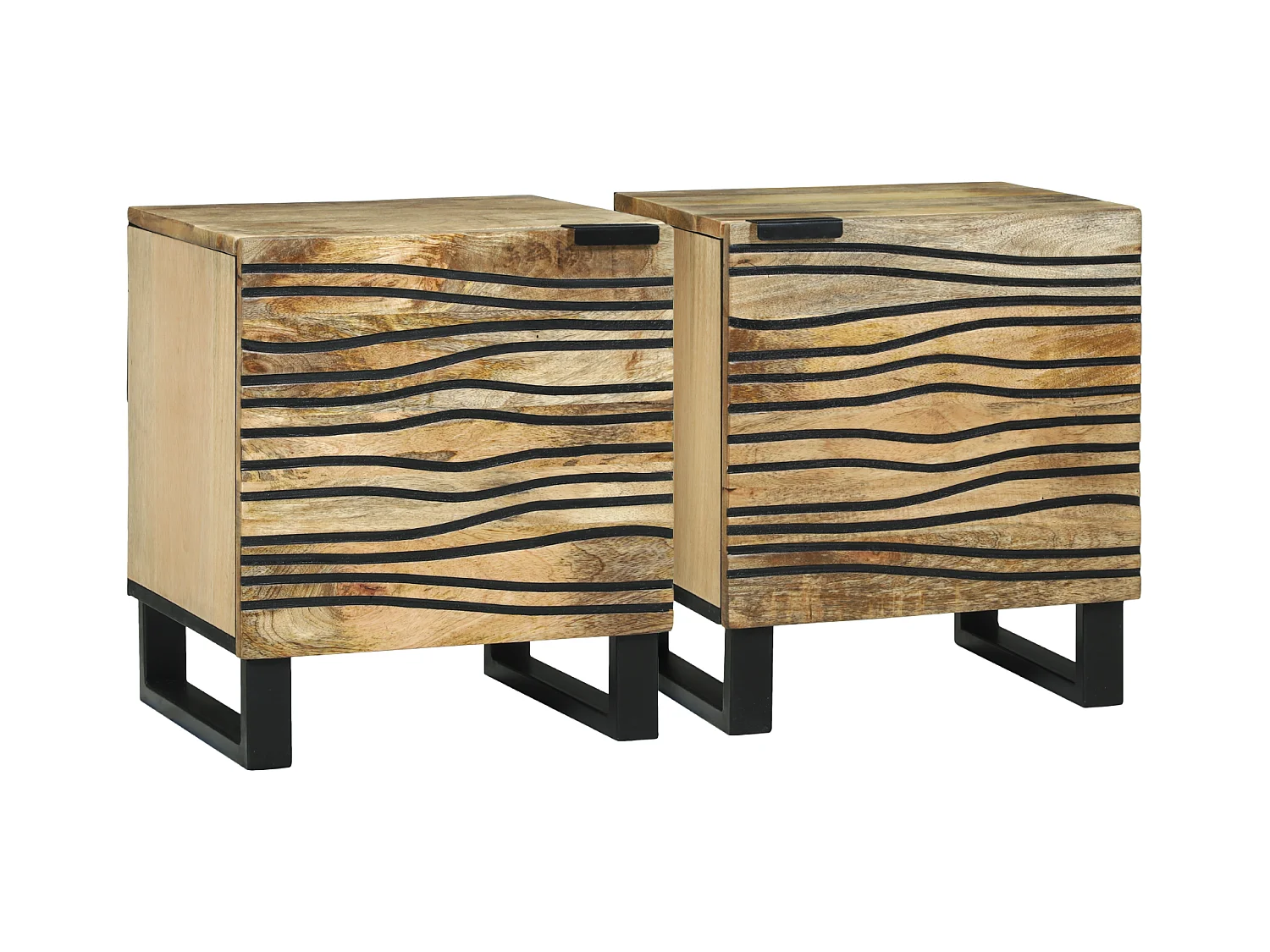 Tablettes de Chevet - 2 pcs, 40x33.5x46 cm, Bois de Mangue Massif