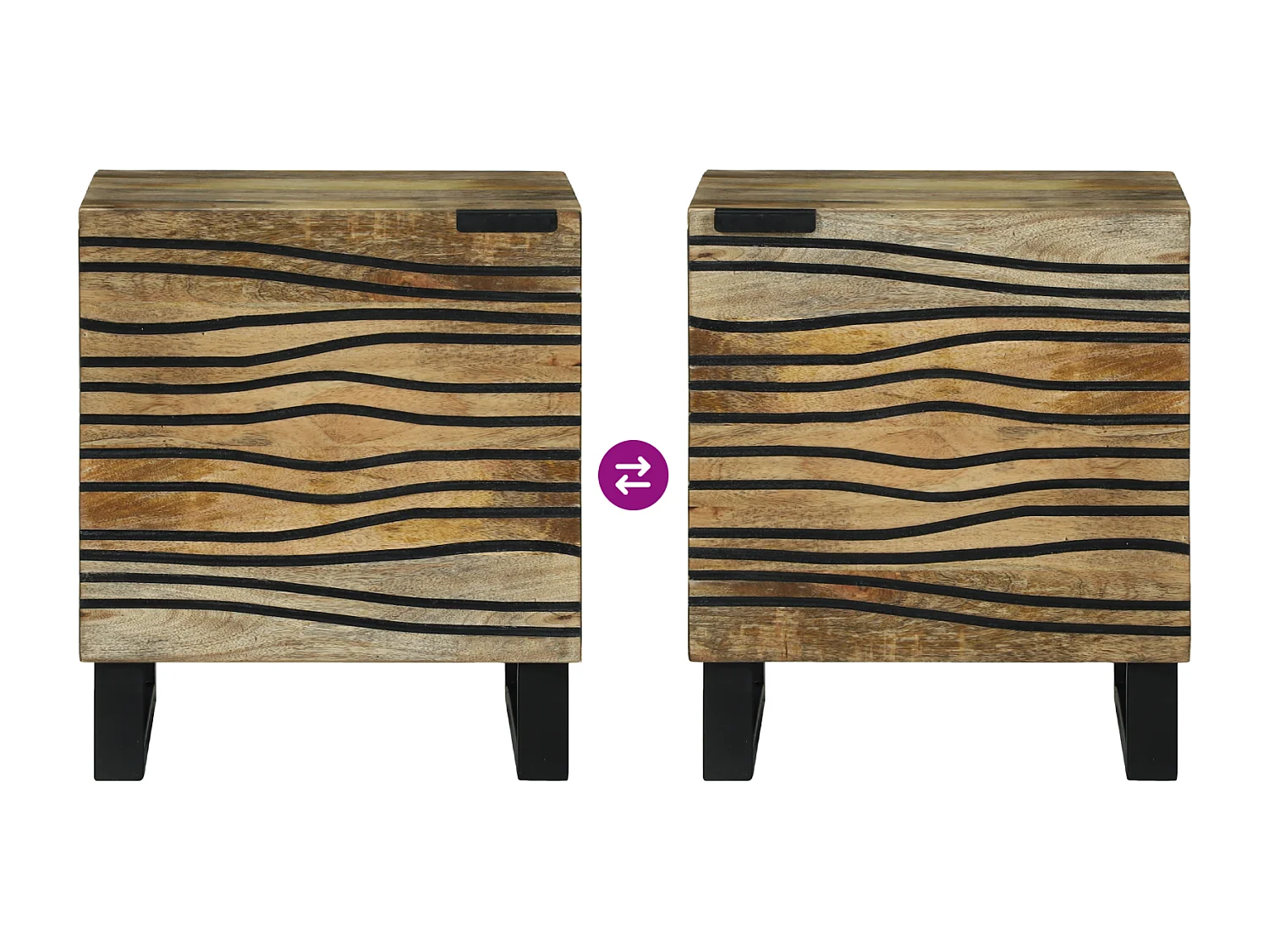 Tablettes de Chevet - 2 pcs, 40x33.5x46 cm, Bois de Mangue Massif