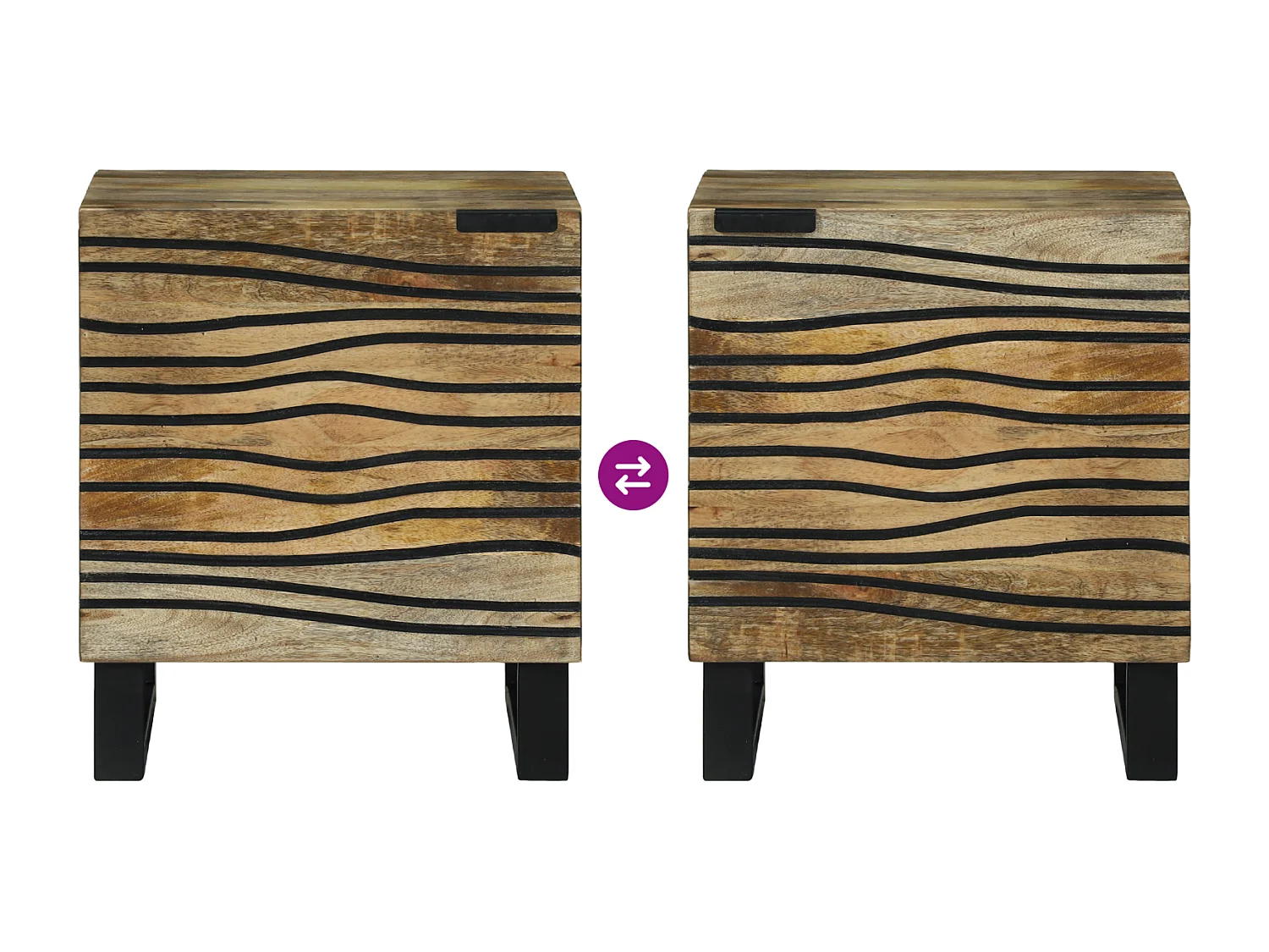 Tablettes de Chevet - 2 pcs, 40x33.5x46 cm, Bois de Mangue Massif