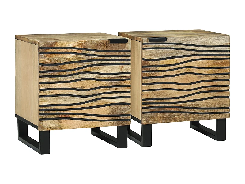 Tablettes de Chevet - 2 pcs, 40x33.5x46 cm, Bois de Mangue Massif