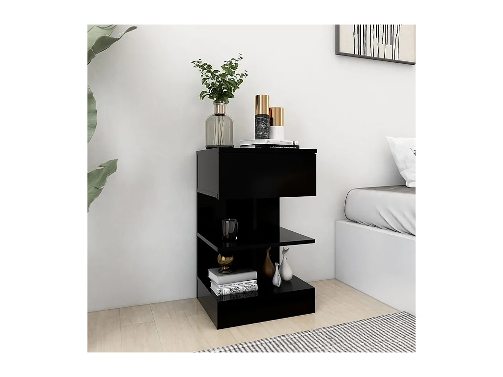 Nachtkastje Zwart 40x35x65 cm Bewerkt hout
