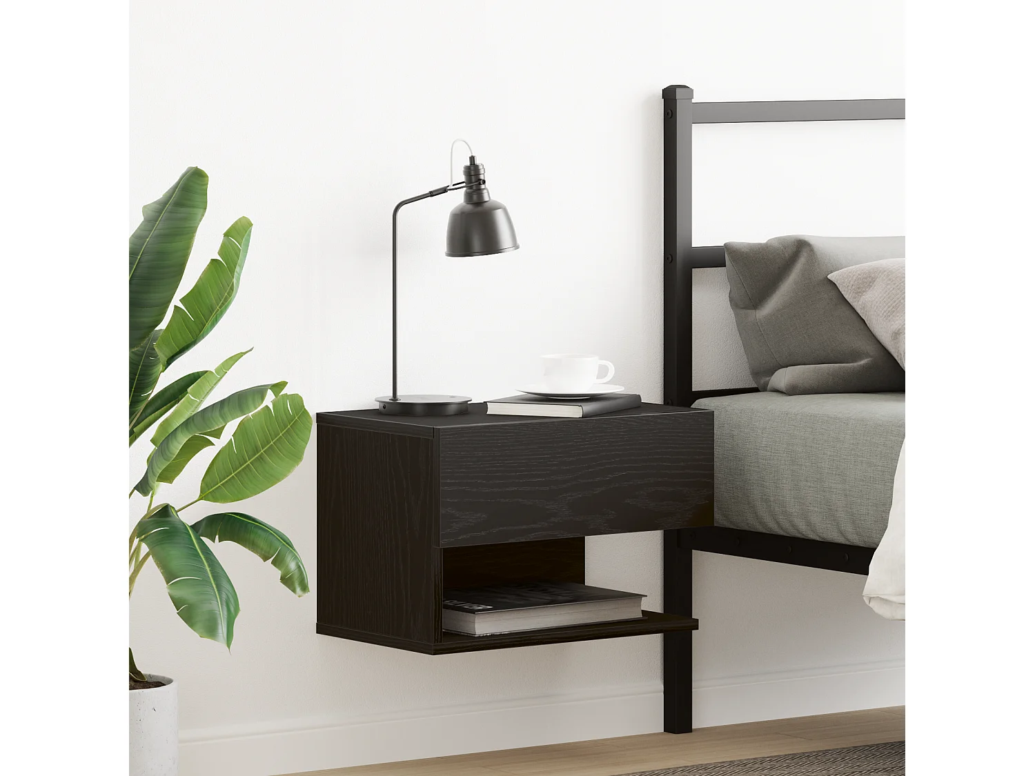 Table de chevet murale en bois noir aggloméré