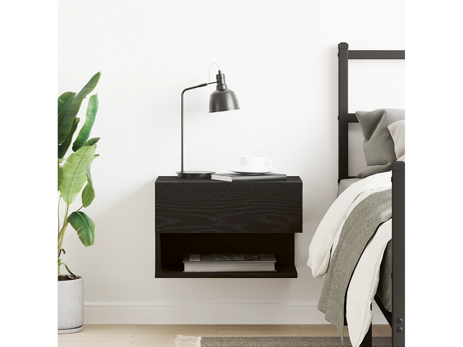 Table de chevet murale en bois noir aggloméré