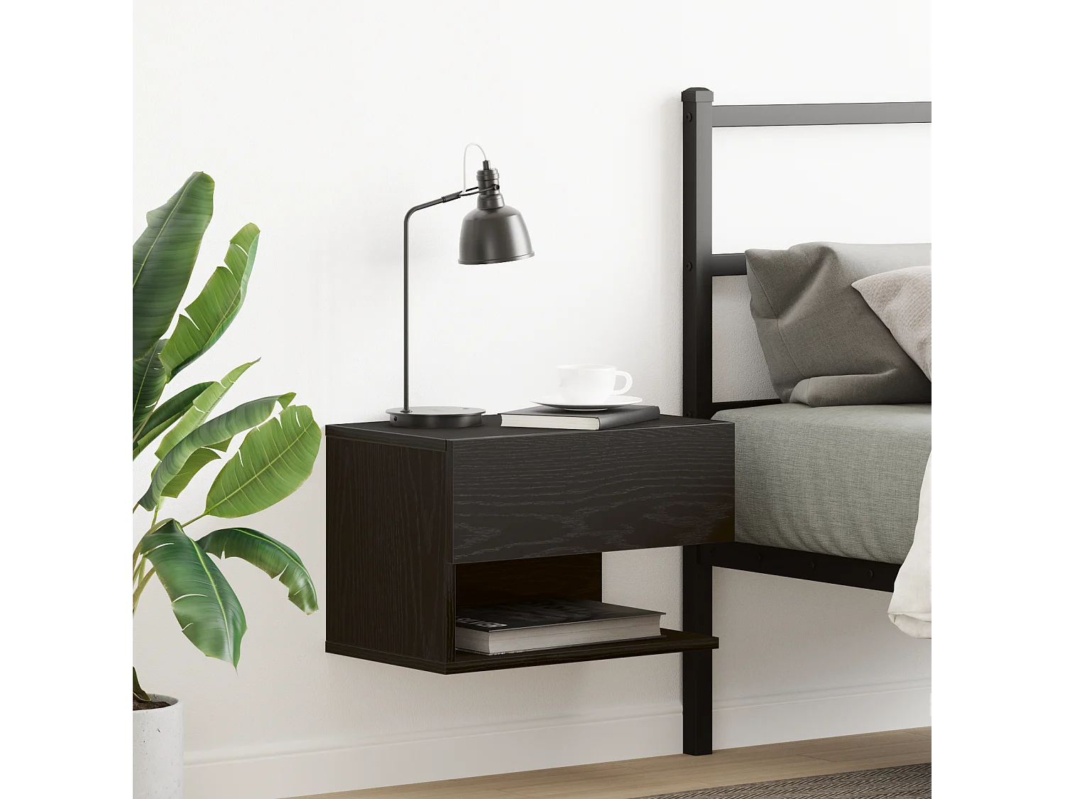 Table de chevet murale en bois noir aggloméré