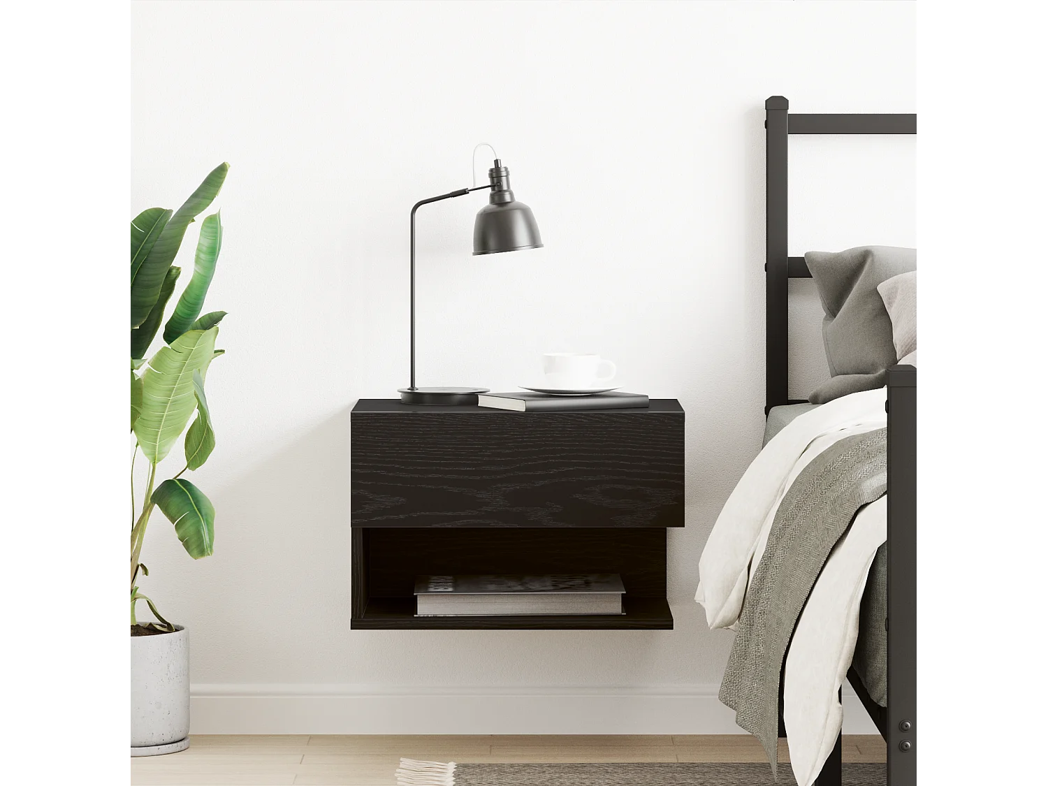 Table de chevet murale en bois noir aggloméré
