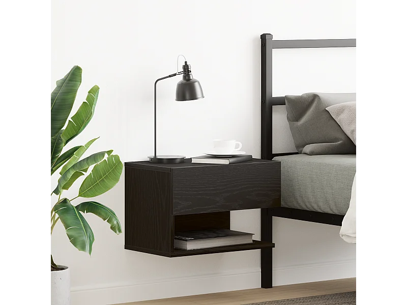 Table de chevet murale en bois noir aggloméré