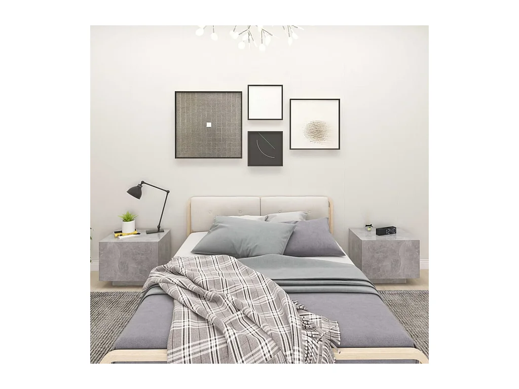 Table de chevet gris béton 100x35x40 cm bois d'ingénierie