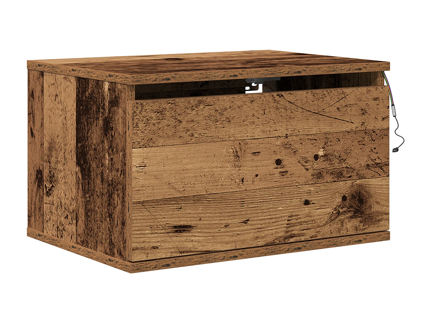 Table de chevet avec éclairage LED monté au mur en bois ancien 50x36x30 cm