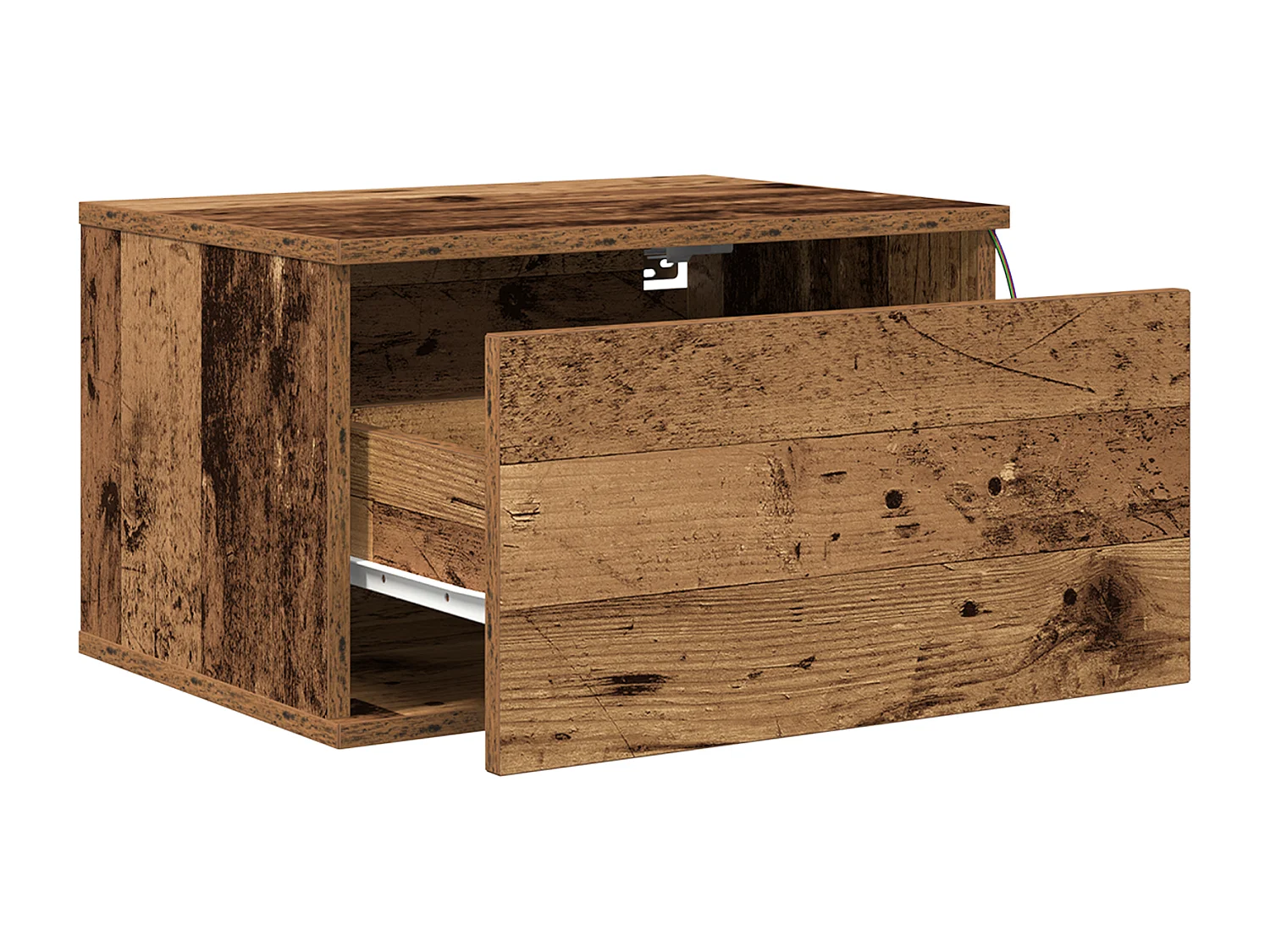 Table de chevet avec éclairage LED monté au mur en bois ancien 50x36x30 cm