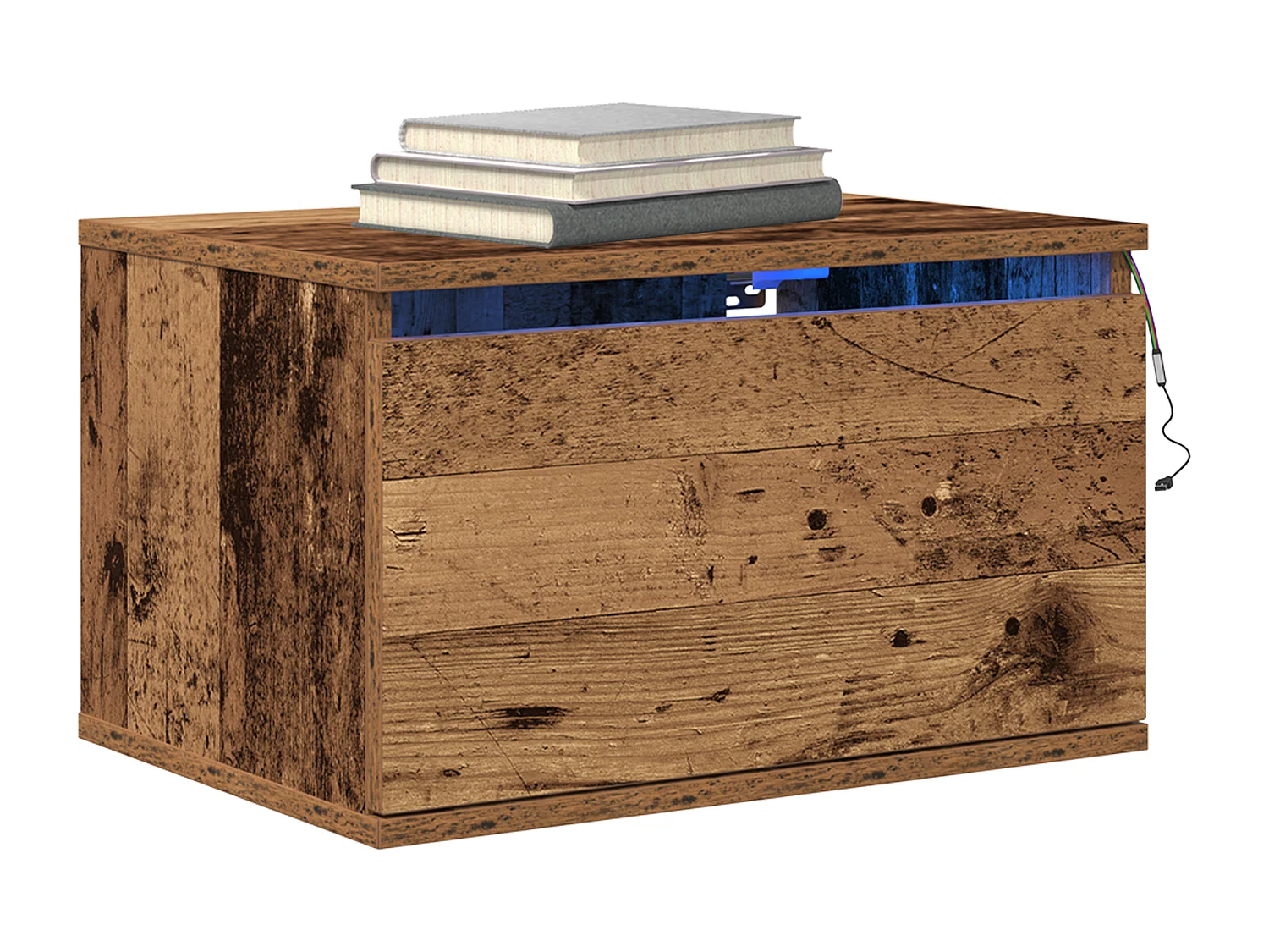 Table de chevet avec éclairage LED monté au mur en bois ancien 50x36x30 cm