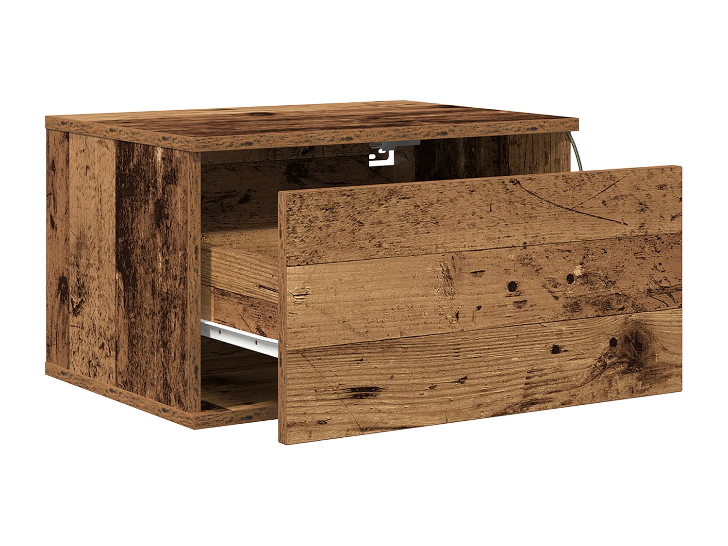 Table de chevet avec éclairage LED monté au mur en bois ancien 50x36x30 cm