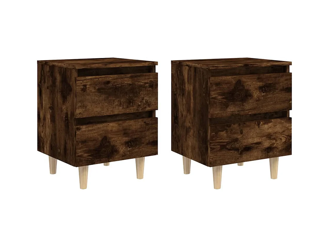 Tables de chevet et pieds en bois 2 pcs Chêne fumé 40x35x50 cm