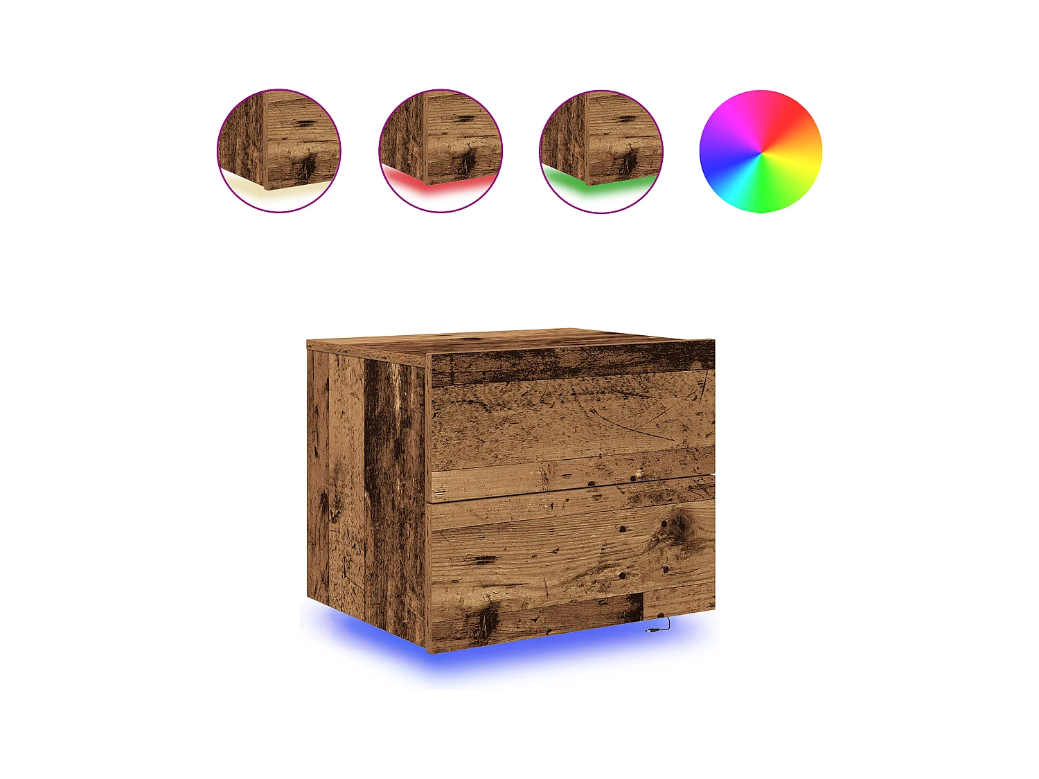 Armoire de nuit avec LED montée au mur en vieux bois 50x39x41 cm