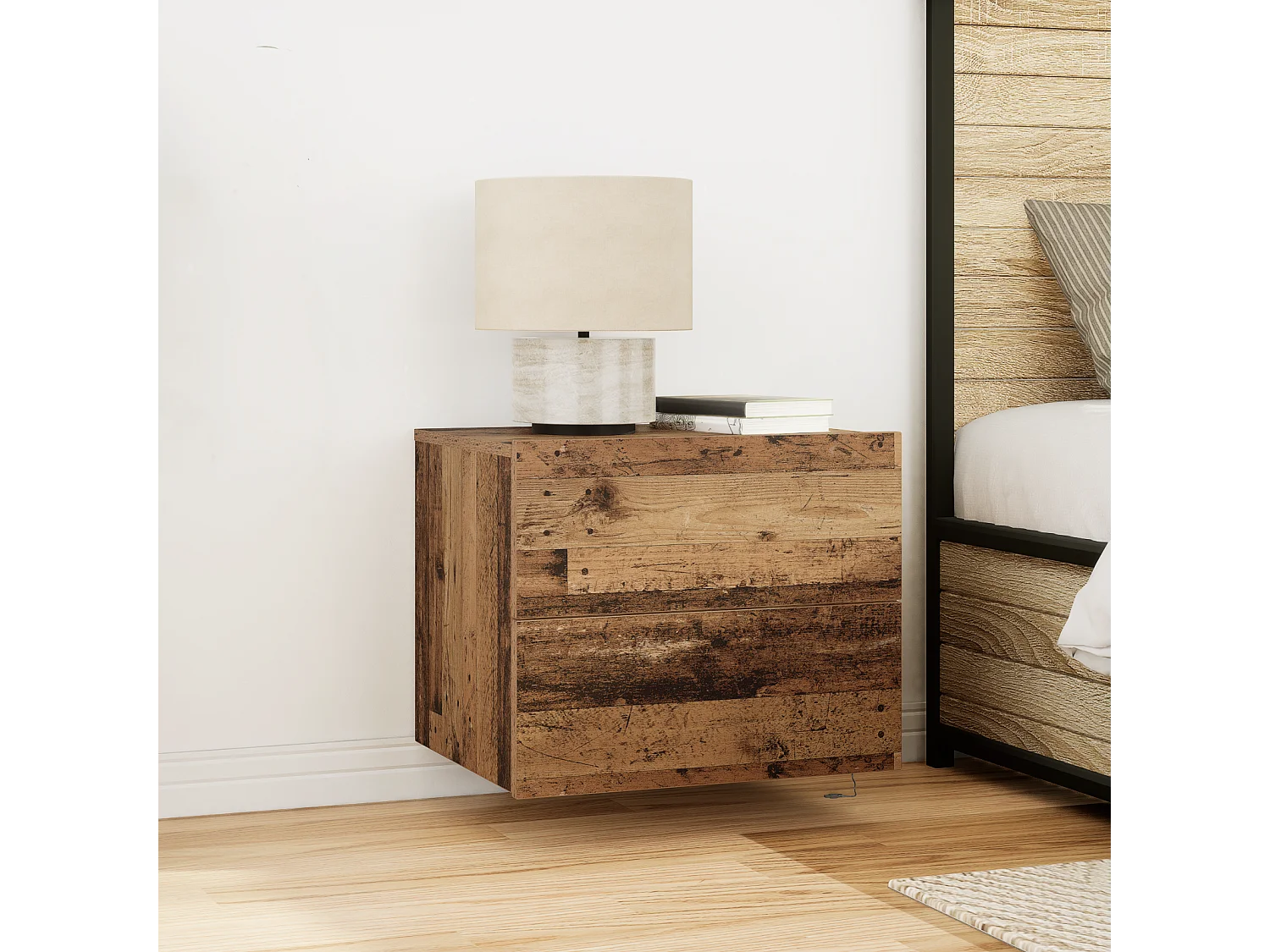 Comodino con LED a parete in legno vecchio 50x39x41 cm