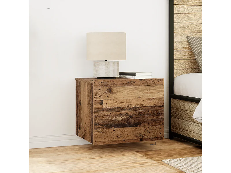 Comodino con LED a parete in legno vecchio 50x39x41 cm