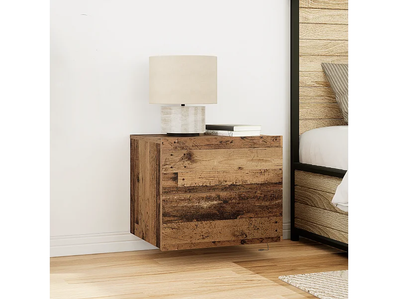 Comodino con LED a parete in legno vecchio 50x39x41 cm