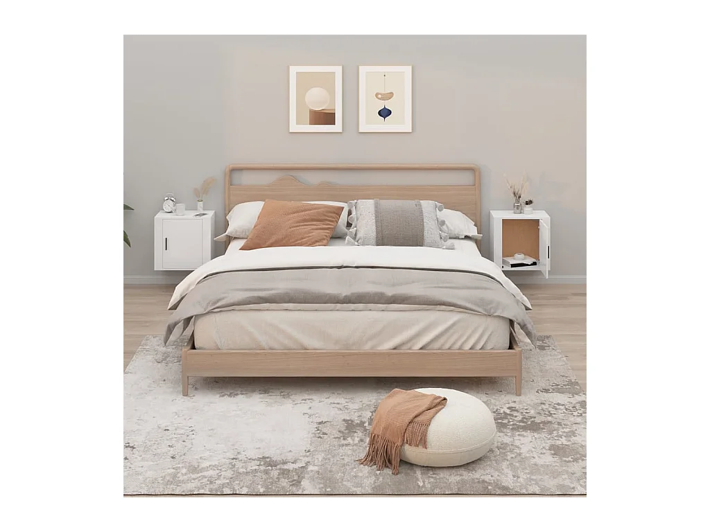Tables de chevet murales 2 pcs Blanc brillant 50x30x47 cm