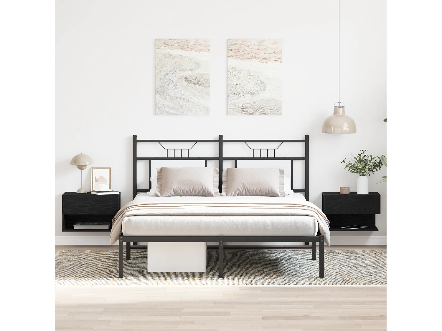 Armoires de chevet murales (ensemble de 2) - Chêne noir en bois d'ingénierie