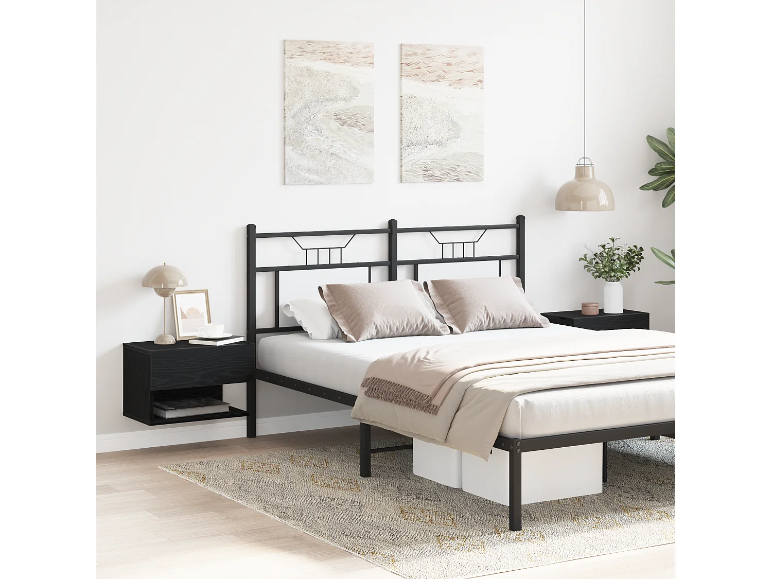 Armoires de chevet murales (ensemble de 2) - Chêne noir en bois d'ingénierie