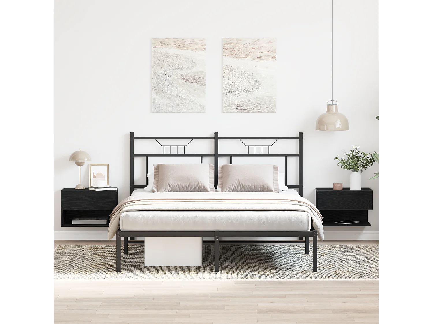 Armoires de chevet murales (ensemble de 2) - Chêne noir en bois d'ingénierie