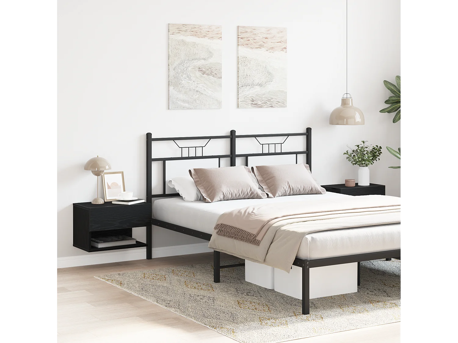 Armoires de chevet murales (ensemble de 2) - Chêne noir en bois d'ingénierie