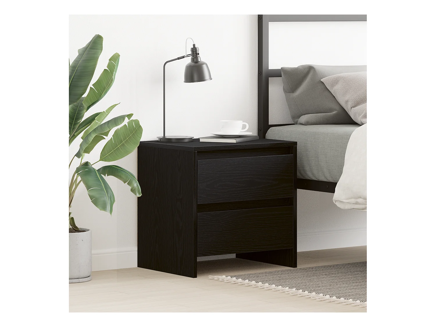 Comodino in rovere nero 45x34x44,5 cm in legno ricostituito