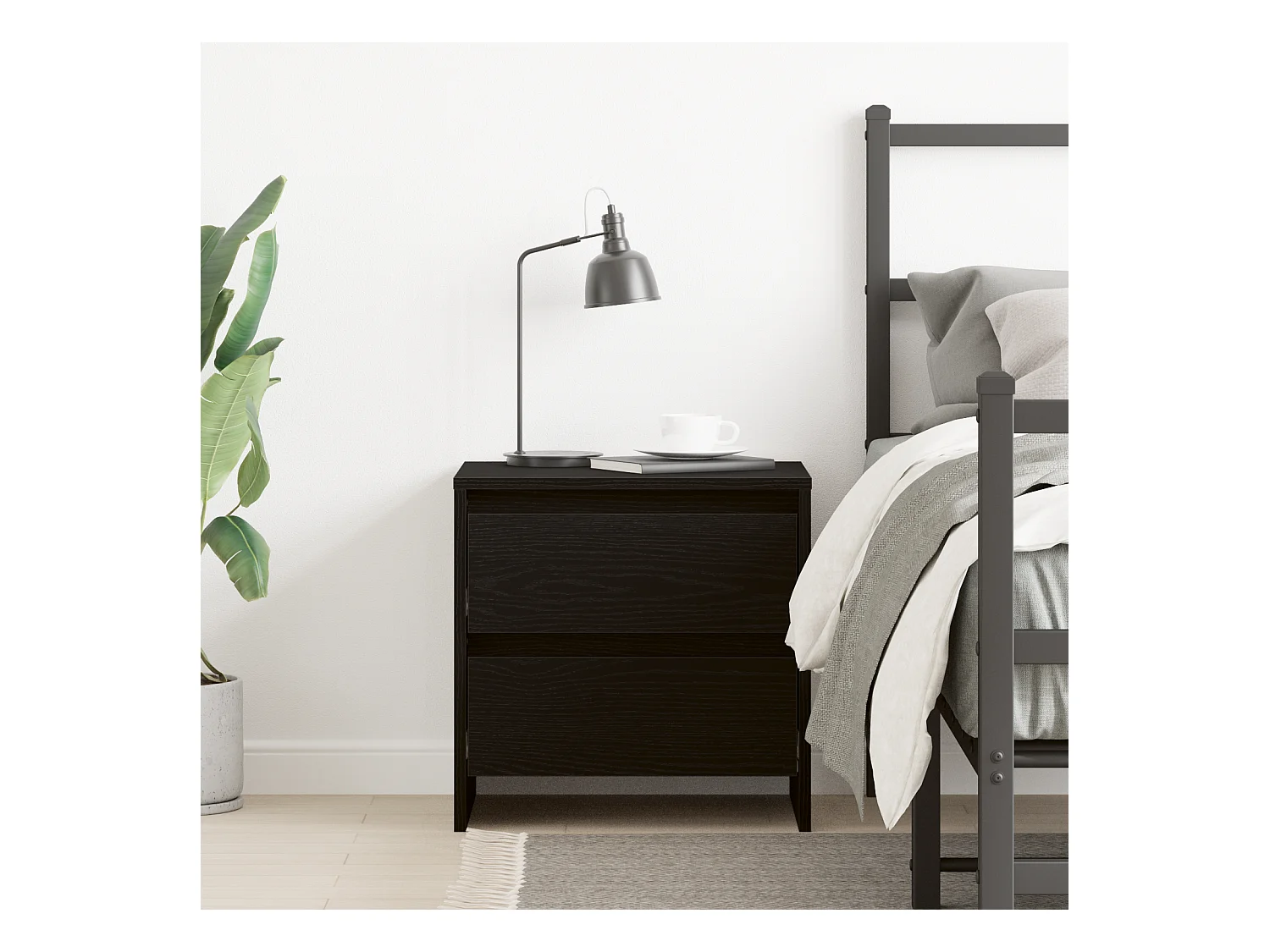 Comodino in rovere nero 45x34x44,5 cm in legno ricostituito