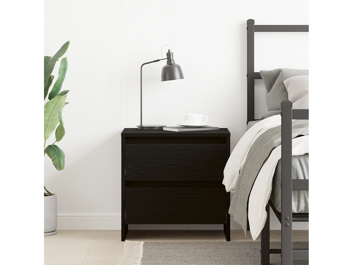 Table de chevet en chêne noir 45x34x44,5 cm en bois reconstitué