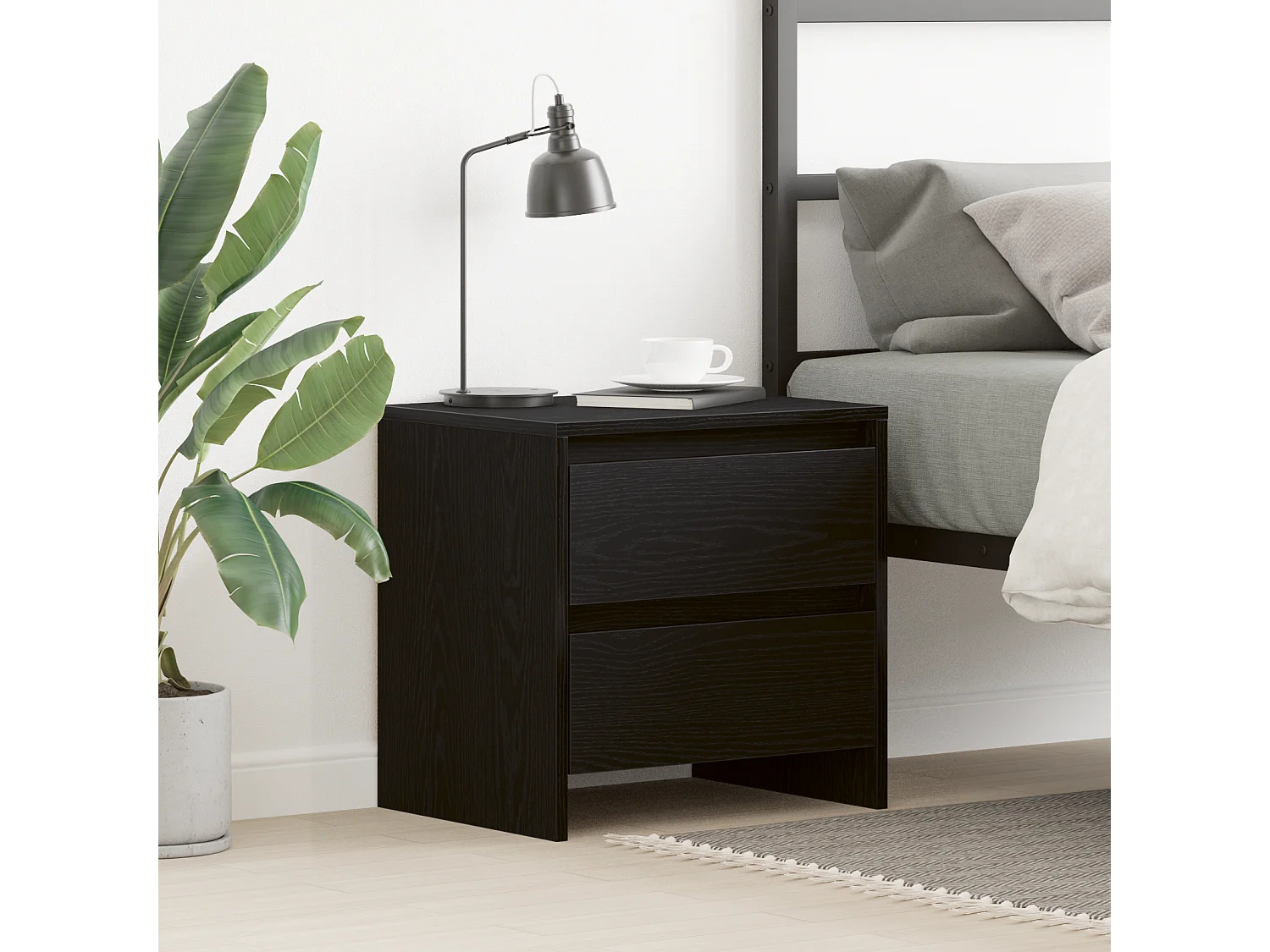 Table de chevet en chêne noir 45x34x44,5 cm en bois reconstitué