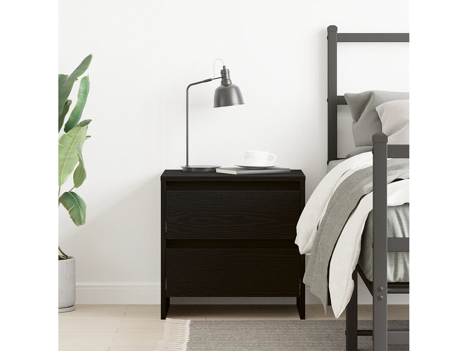 Table de chevet en chêne noir 45x34x44,5 cm en bois reconstitué