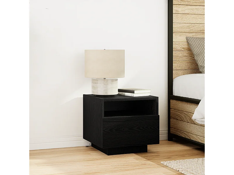 Comodino con luci LED 2 pz Rovere nero 40x39x37 cm