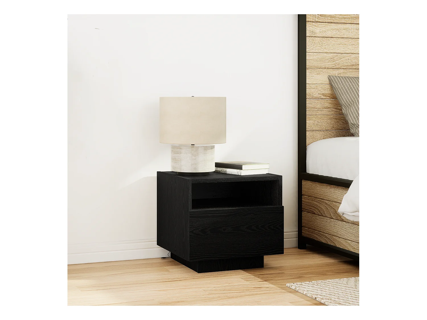 Table de chevet avec lumières LED 2 pcs Chêne noir 40x39x37 cm