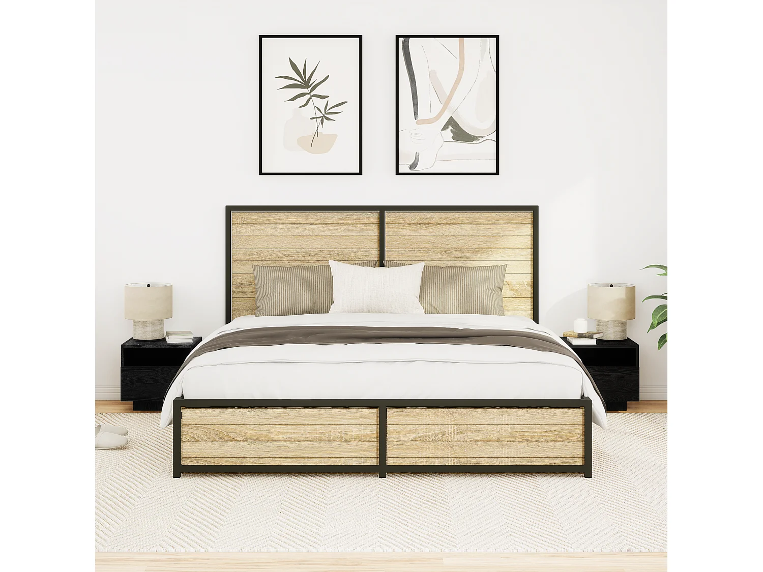 Table de chevet avec lumières LED 2 pcs Chêne noir 40x39x37 cm