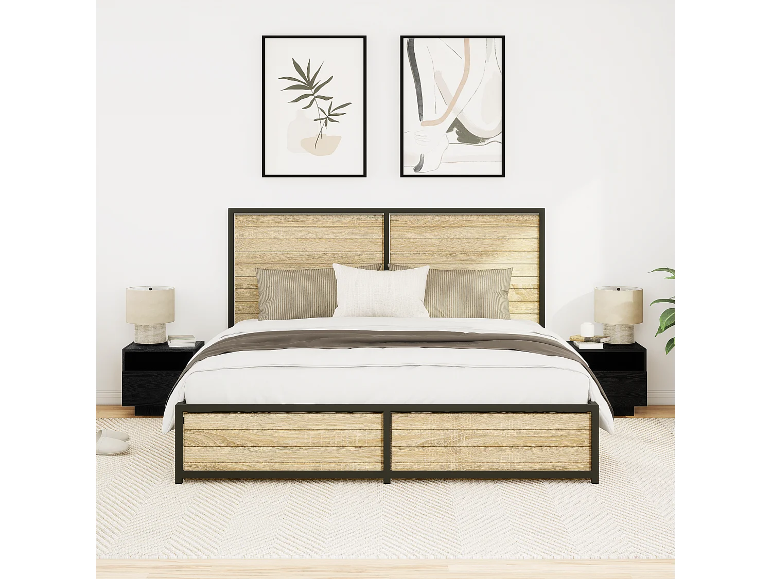 Mesita de noche con luces LED 2 uds Roble negro 40x39x37 cm