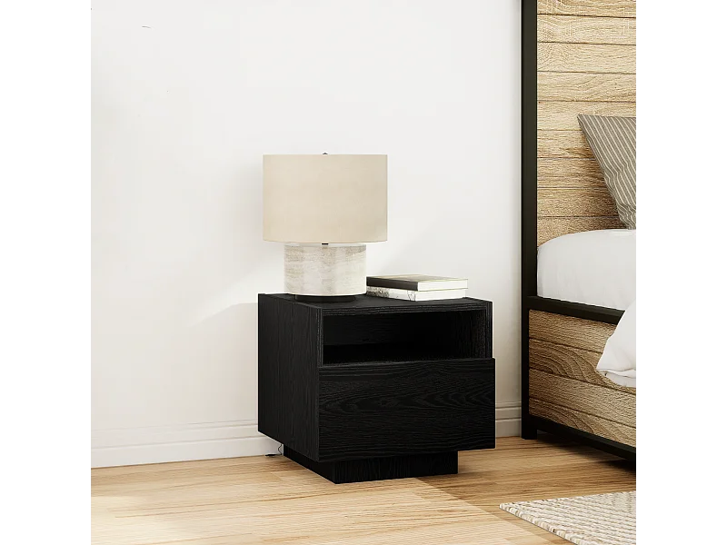 Mesita de noche con luces LED 2 uds Roble negro 40x39x37 cm