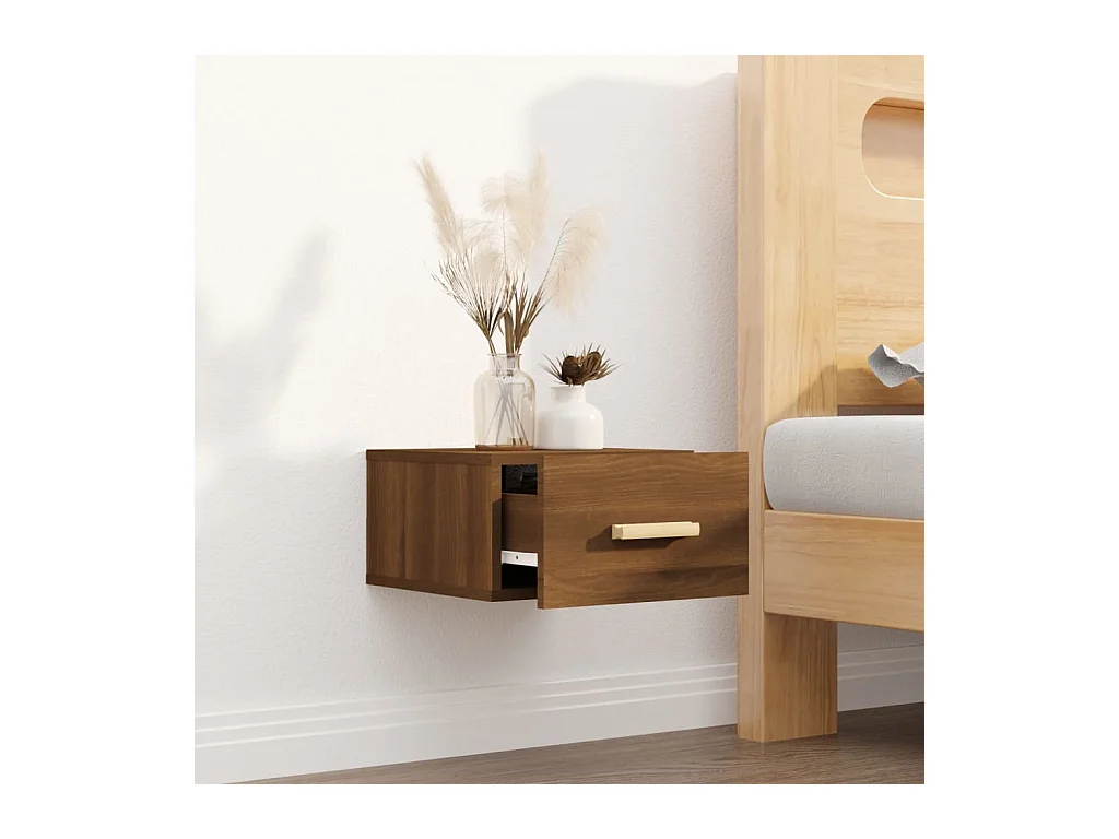 Comodino da parete in rovere marrone 35x35x20 cm