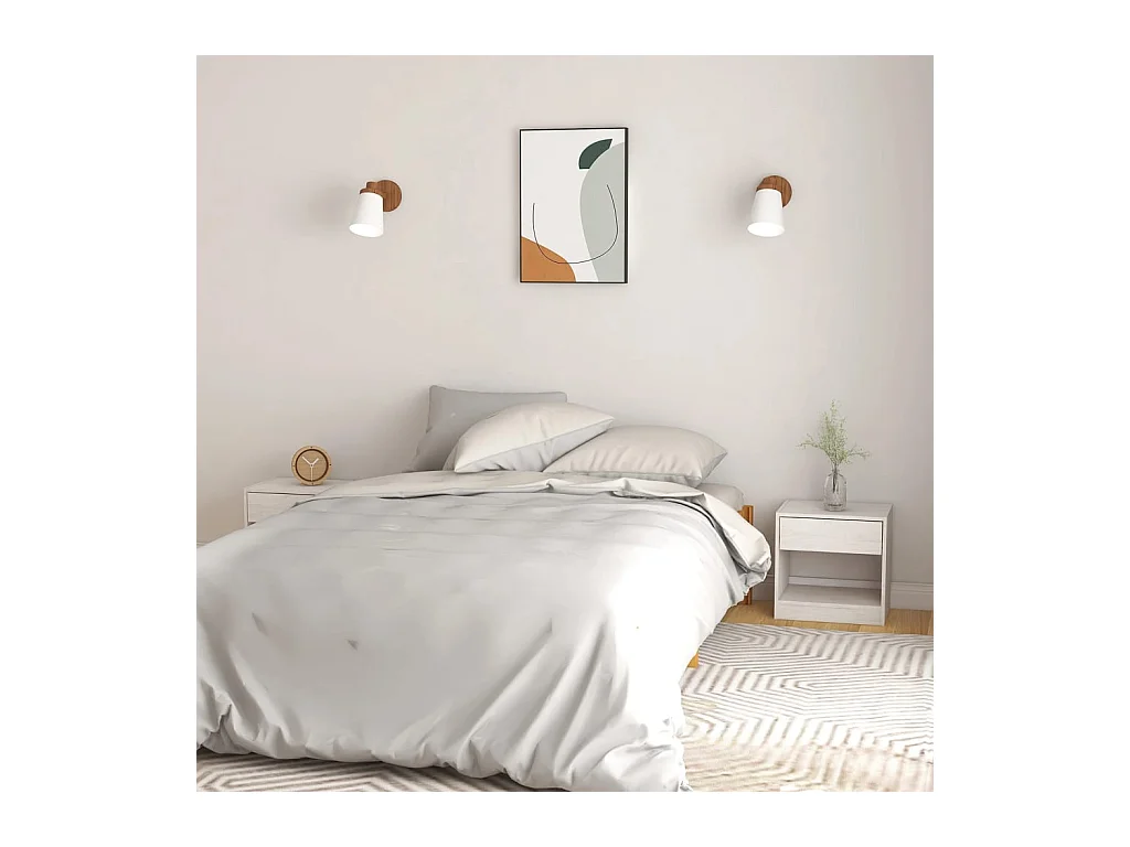 Comodini 2 pz Bianco 40x31x40 cm Legno massello di pino