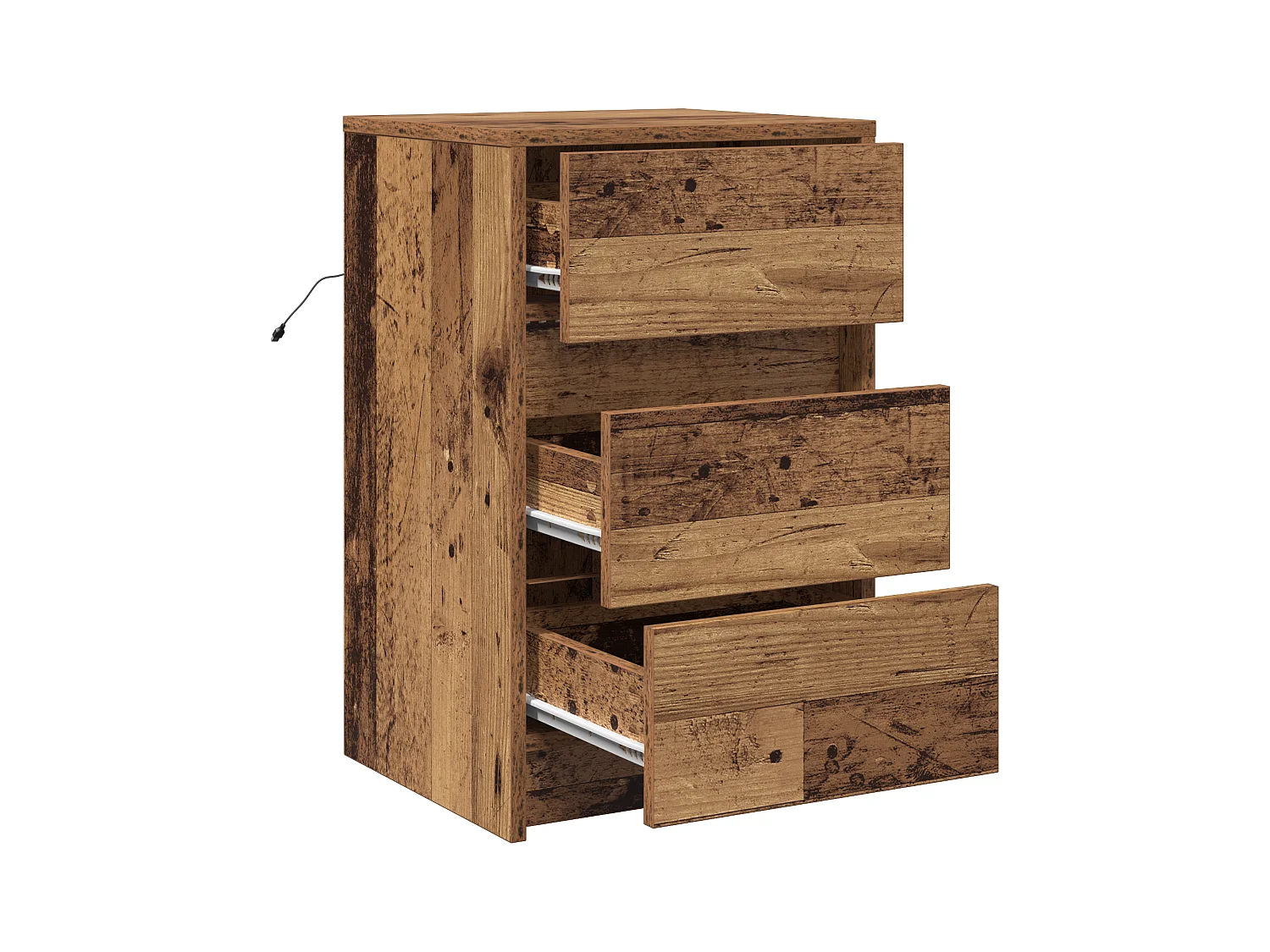 Table de chevet avec lumières LED en bois ancien